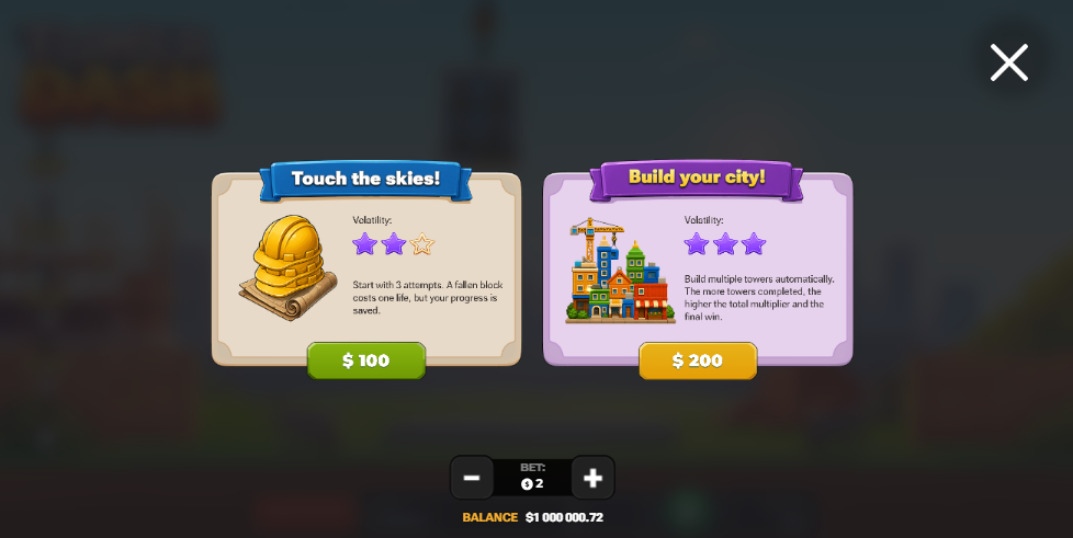 Tower Dash bonus – Touch the Skies i Build Your City w menu Buy Bonus