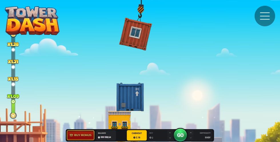 Tower Dash gra kasynowa – dźwig, wieża z kontenerów i skala mnożników